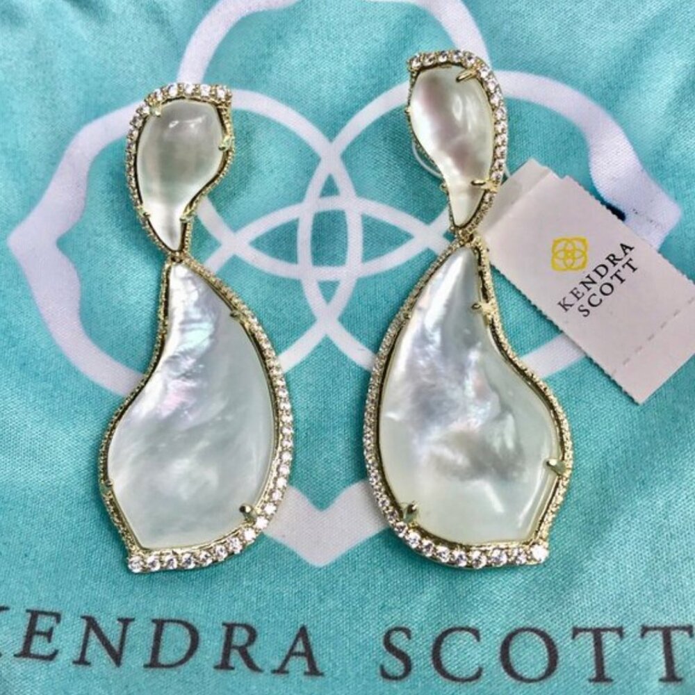 New 14K Gold Mother-of-Pearl CZ Teddi XL Earrings - Picture 6 of 7
